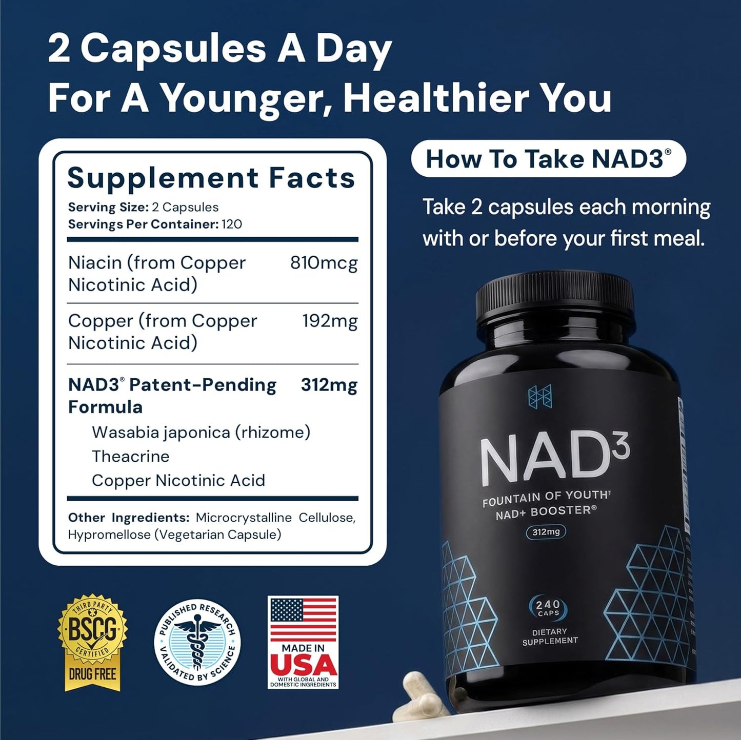 HPN NAD3 Clinical NAD+ Booster - 240 Capsules (120-Day Supply) - görsel 2