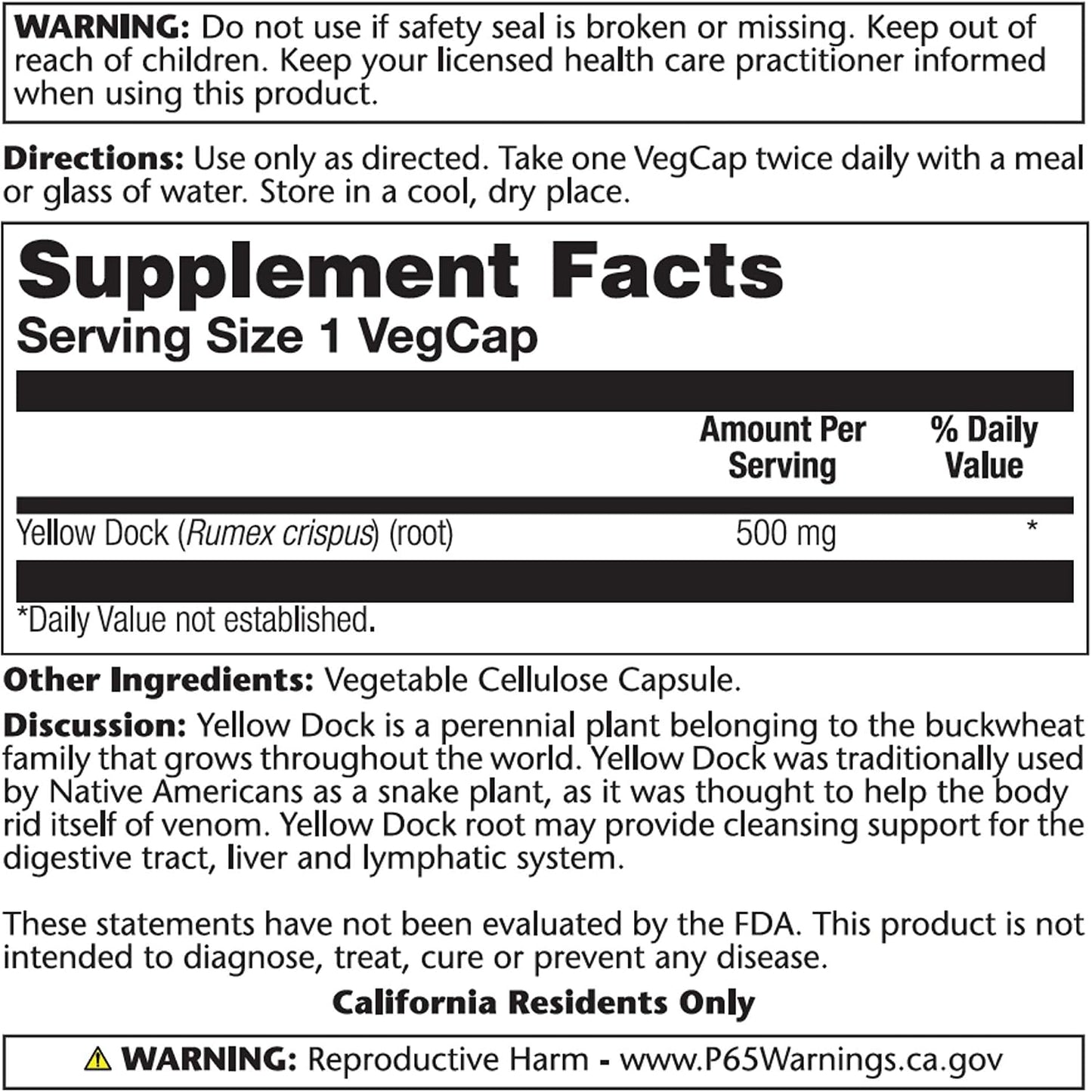 SOLARAY Yellow Dock Root, 500mg, 100 Vegan Capsules - görsel 3