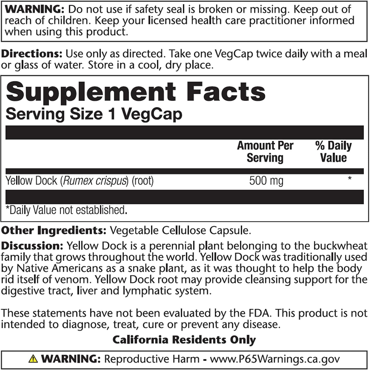 SOLARAY Yellow Dock Root, 500mg, 100 Vegan Capsules - görsel 3
