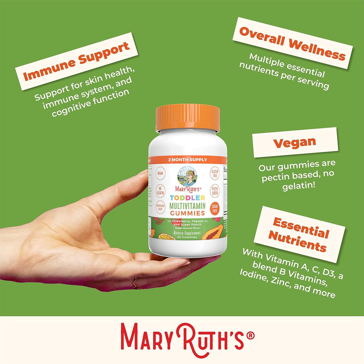 MARYRUTH'S Sugar Free Vitamin Gummies for Kids Age 2+ - Multivitamin with Vitamin C, D3, Zinc - 60 Count - görsel 8