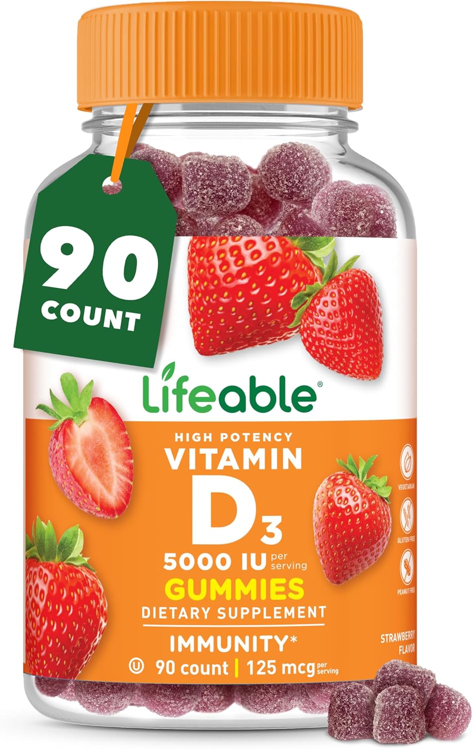 Vitamin D Gummies for Adults | 5000 IU D3 | Immune Support & Healthy Bones | 90 Gummies | Lifeable - görsel 1
