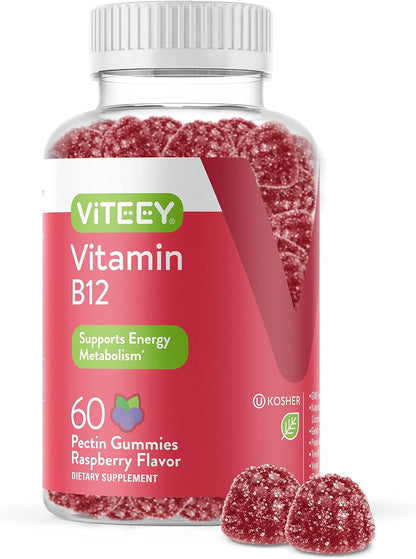 Viteey Vitamin B12 Gummies - Raspberry Flavour - 60 Count