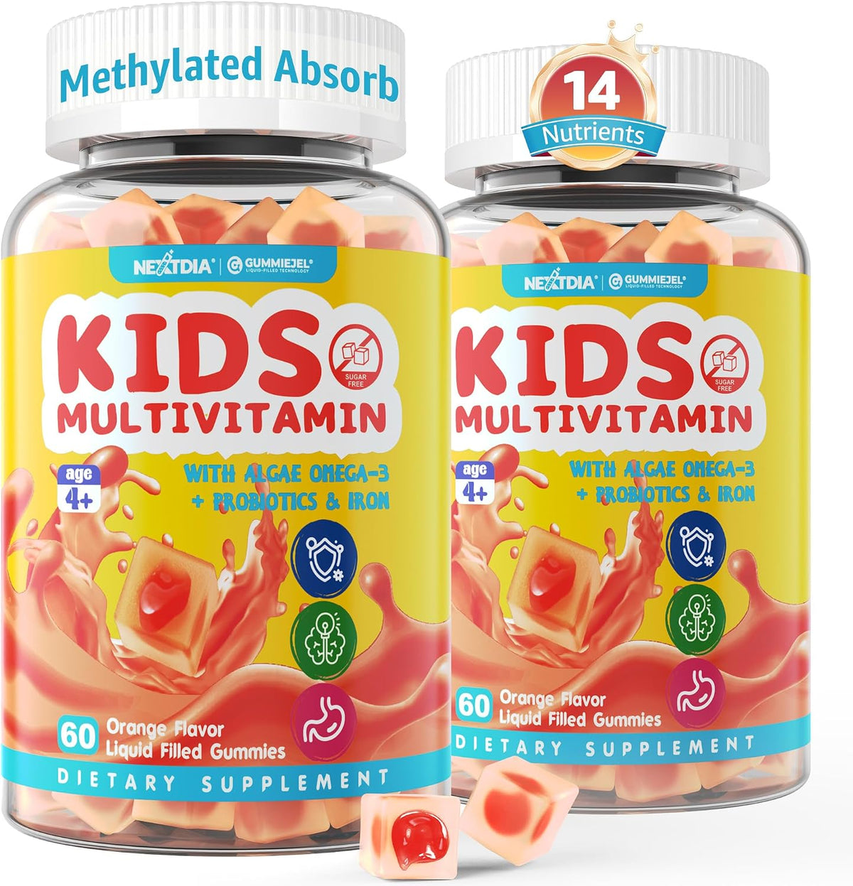 Children's Multivitamin Gummies with Iron – Sugar Free – Daily Vitamins + Probiotics & Algae Omega-3 - görsel 10
