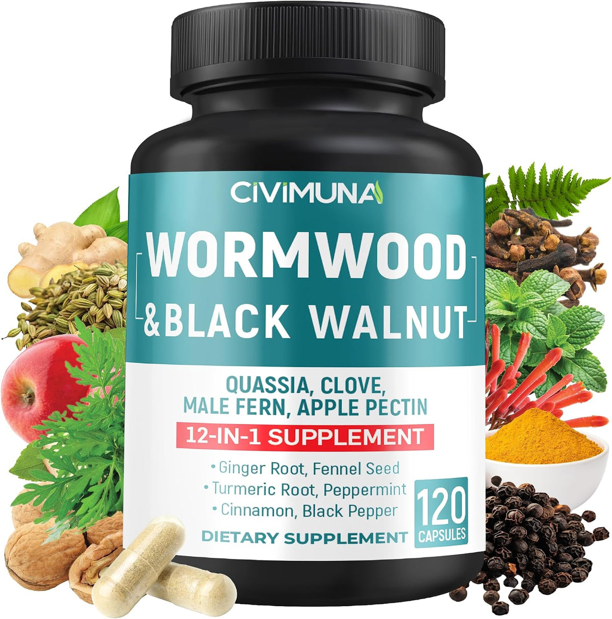 CIVIMUNA Wormwood Capsules with Wormwood, Black Walnut Leaves, Quassia and More - 120 Capsules (Pack of 2) - görsel 8