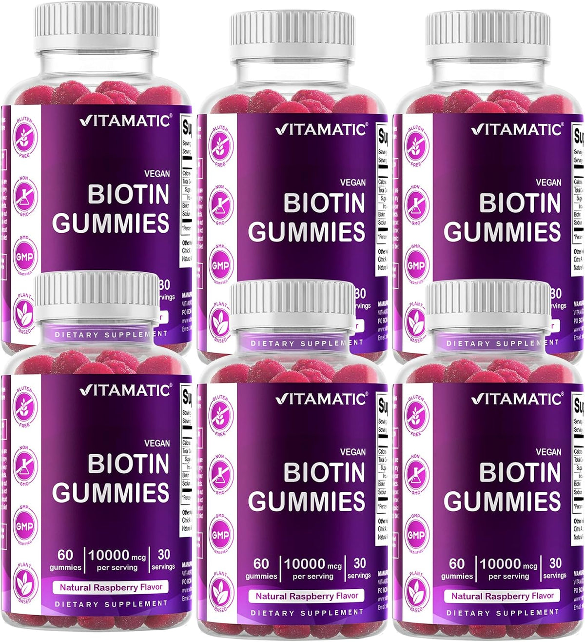 Vitamatic Biotin Gummies 10,000 mcg for Hair, Skin and Nails - 60 Vegan Gummies - Also Known as Vitamin B7 (3 Bottles) - görsel 9