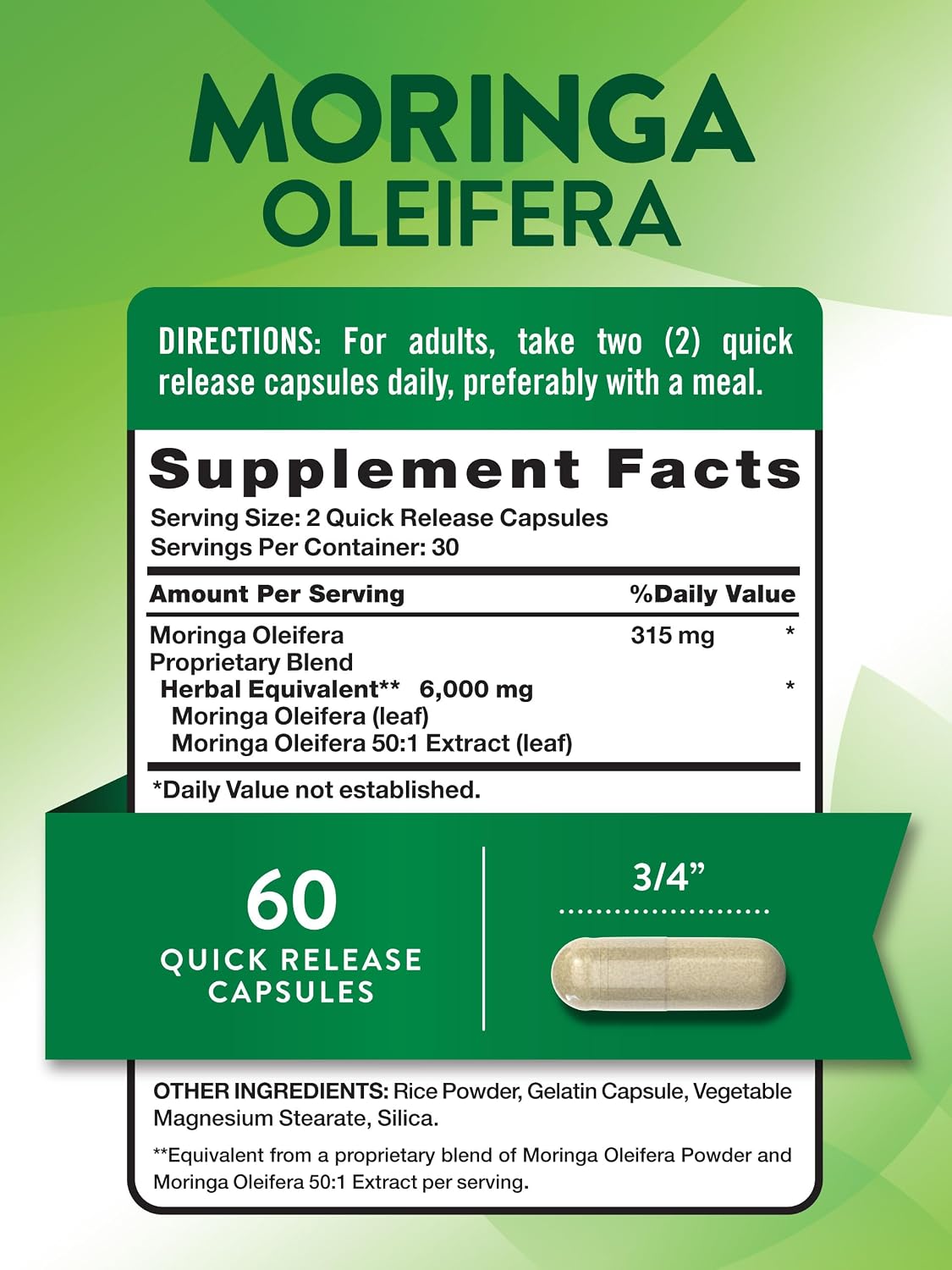 Nature's Truth Moringa Oleifera Capsules - Non-GMO, Gluten-free - görsel 2