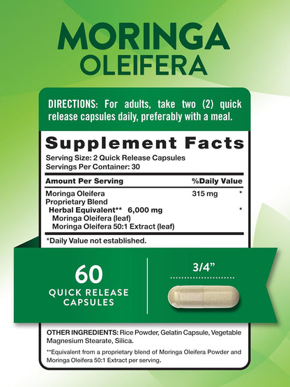 Nature's Truth Moringa Oleifera Capsules - Non-GMO, Gluten-free