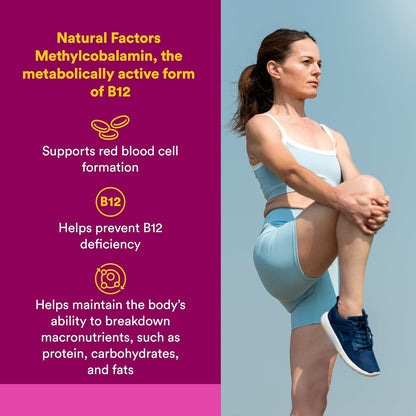 Natural Factors Vitamin B12 Methylcobalamin 5000 mcg Chewable Tablets, 60 Chewable Tablets