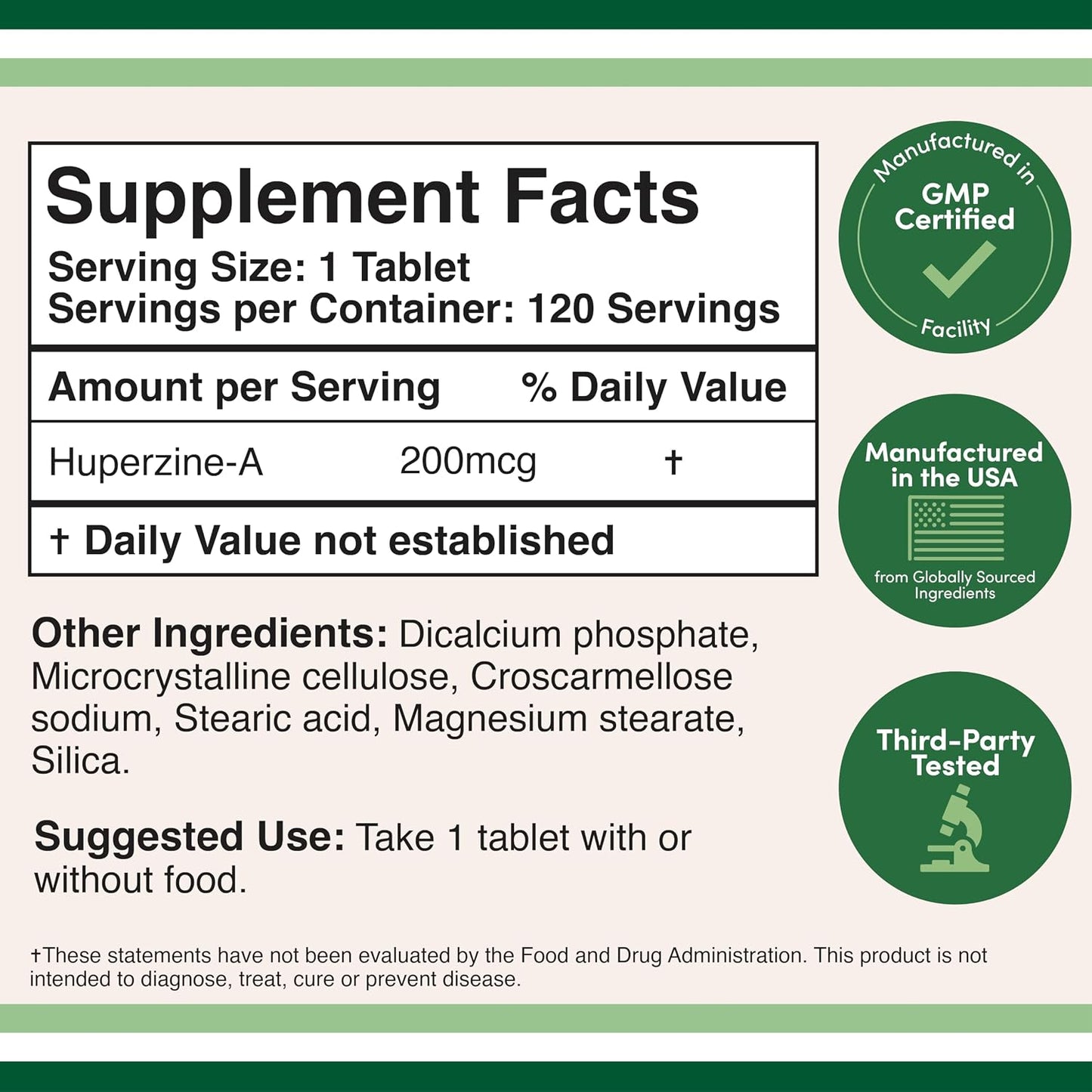 Huperzine A 200mcg (Third Party Tested) - 120 Tablets - görsel 2