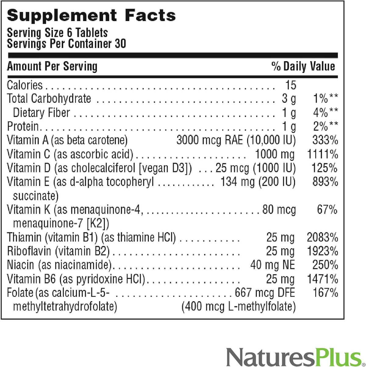 NaturesPlus Source of Life No Iron Multivitamin & Mineral Supplement - 180 Mini-Tabs - görsel 5
