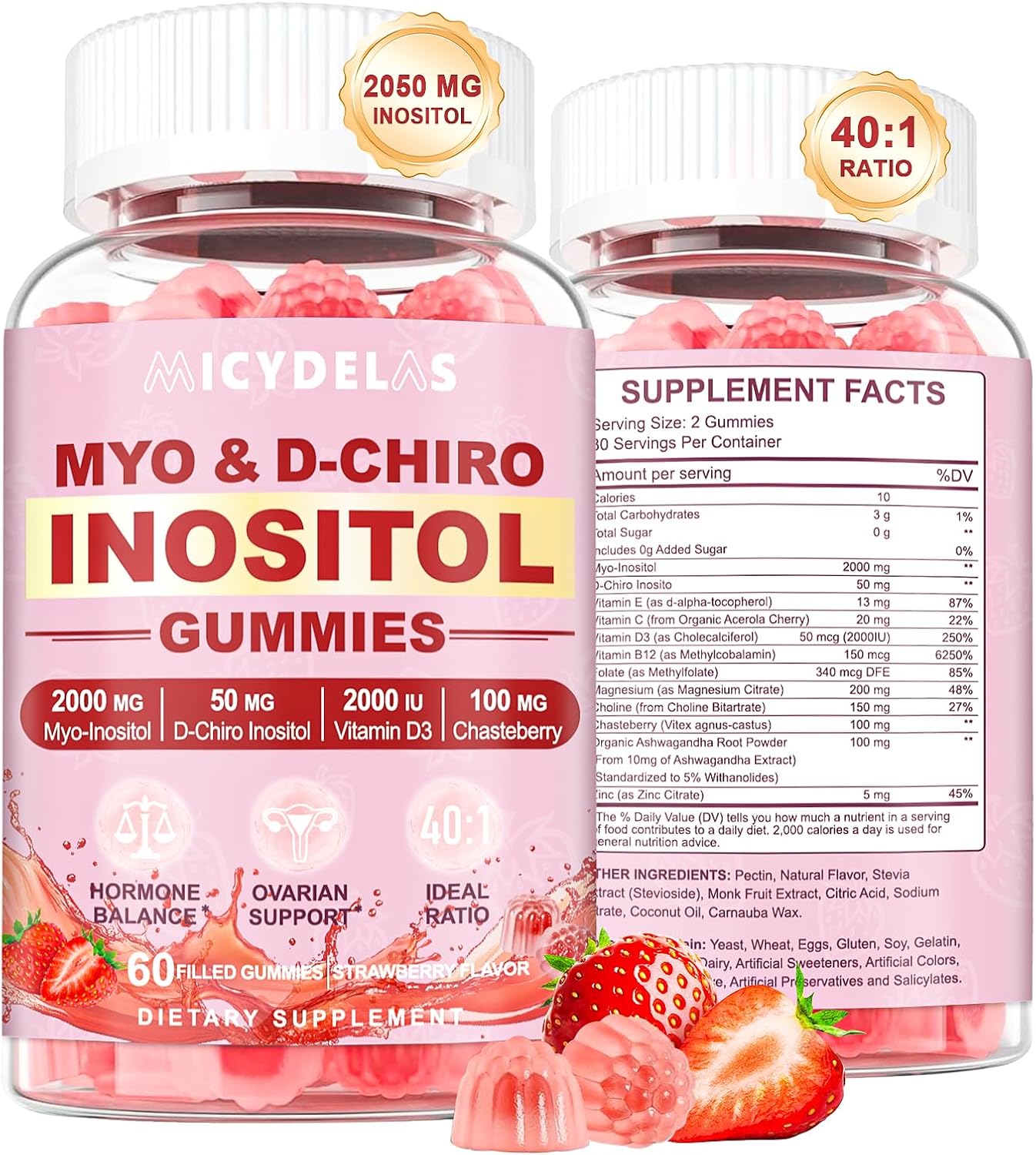 MICYDELAS Myo-Inositol & D-Chiro Inositol Gummies – 40:1 Ratio, 60 Gummies - görsel 1