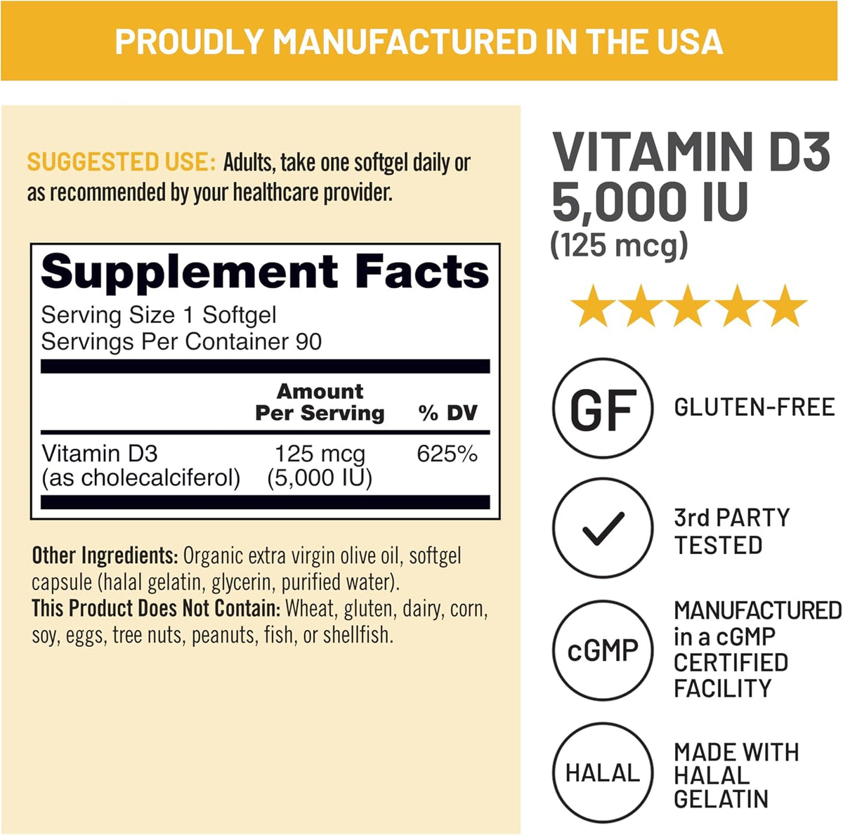 NatureWise Vitamin D3 5000 IU with Organic Olive Oil, 90 Softgels - görsel 6