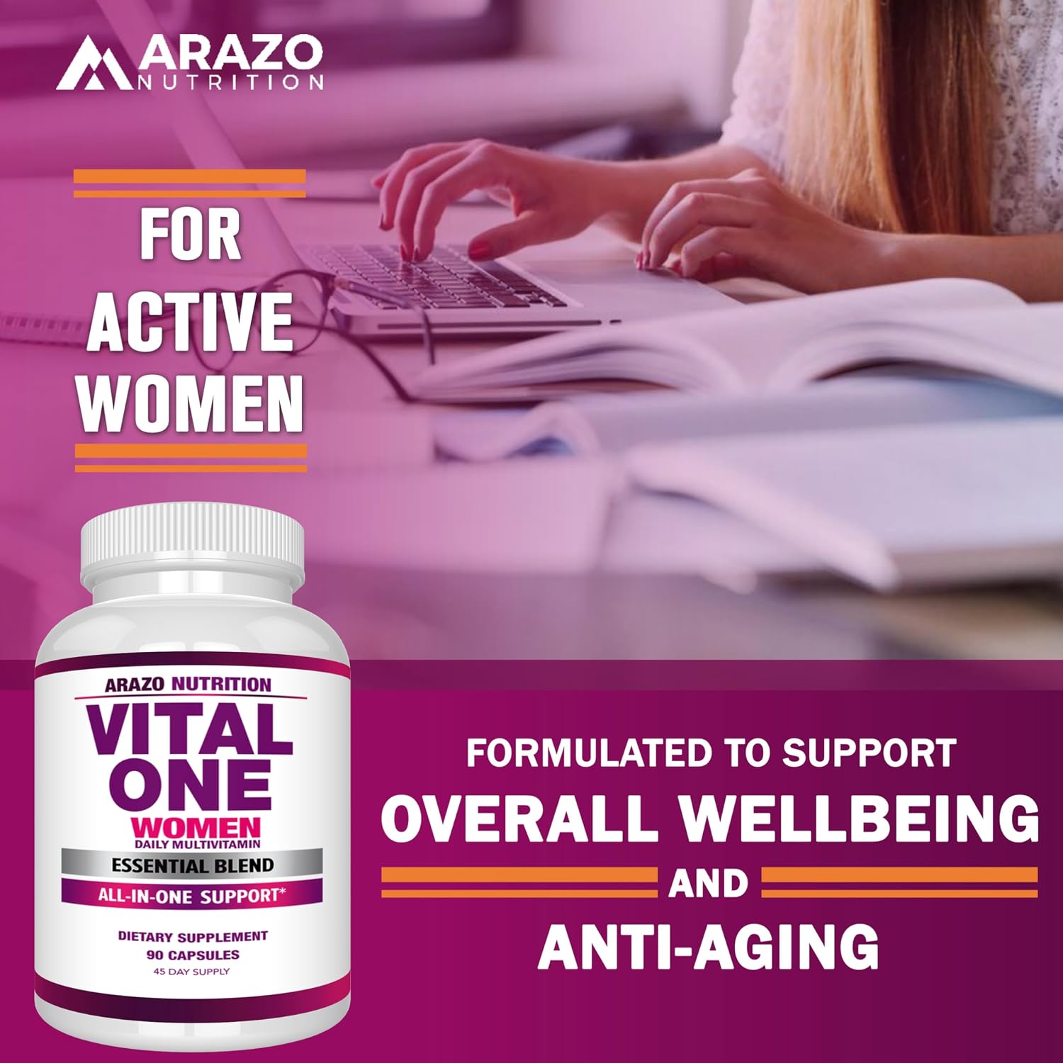 Arazo Nutrition Vital One Multivitamin for Women - Daily Wholefood Supplement - 90 Vegan Capsules - görsel 5
