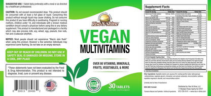 Rise-N-Shine Vegan MultiVitamins Complete Daily Multivitamin & Multimineral for Men and Women, 30 Tablets