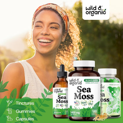 Wild & Organic Sea Moss Capsules - Irish Sea Moss Complex with Bladderwrack for Overall Wellbeing - 180 Vegan Seamoss Capsules