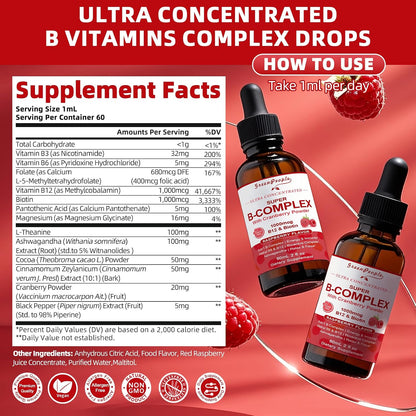 GREENPEOPLE Vitamin Methylated B Complex | Methyl B12 + L-Methyl Folate | Support Energy Metabolic, Immunity & Cognitive | 6 Super B Complex w/Mg, Ashwagandha & L‑Theanine for Women -Vegan, 2fl