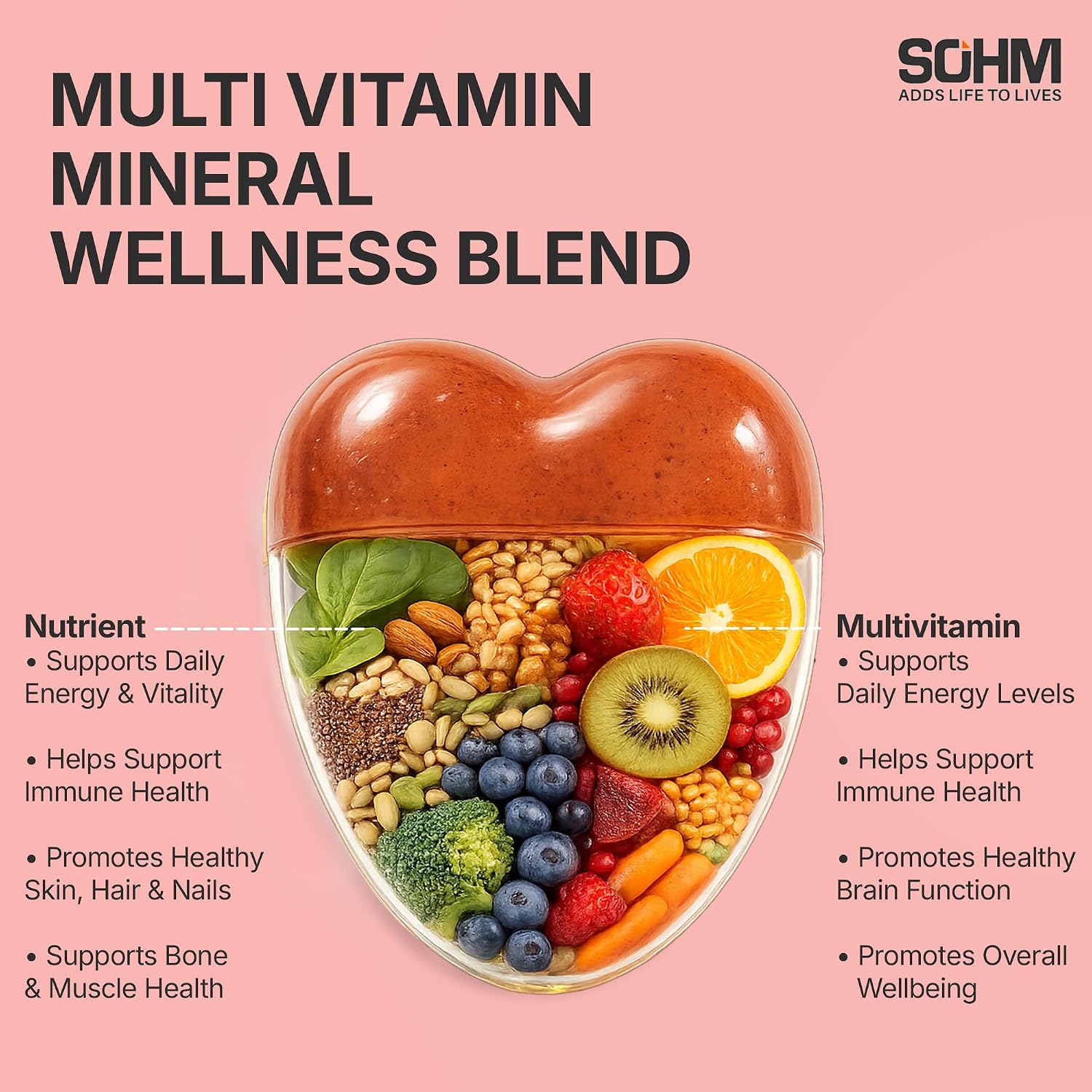 SOHM Multivitamin Gummies for Men and Women, 60 Gummies – Daily Vitamin Gummies with Vitamins A, C, D3, E & Folic Acid, Supports Immune Health, Energy Metabolism & Overall Wellness - görsel 4