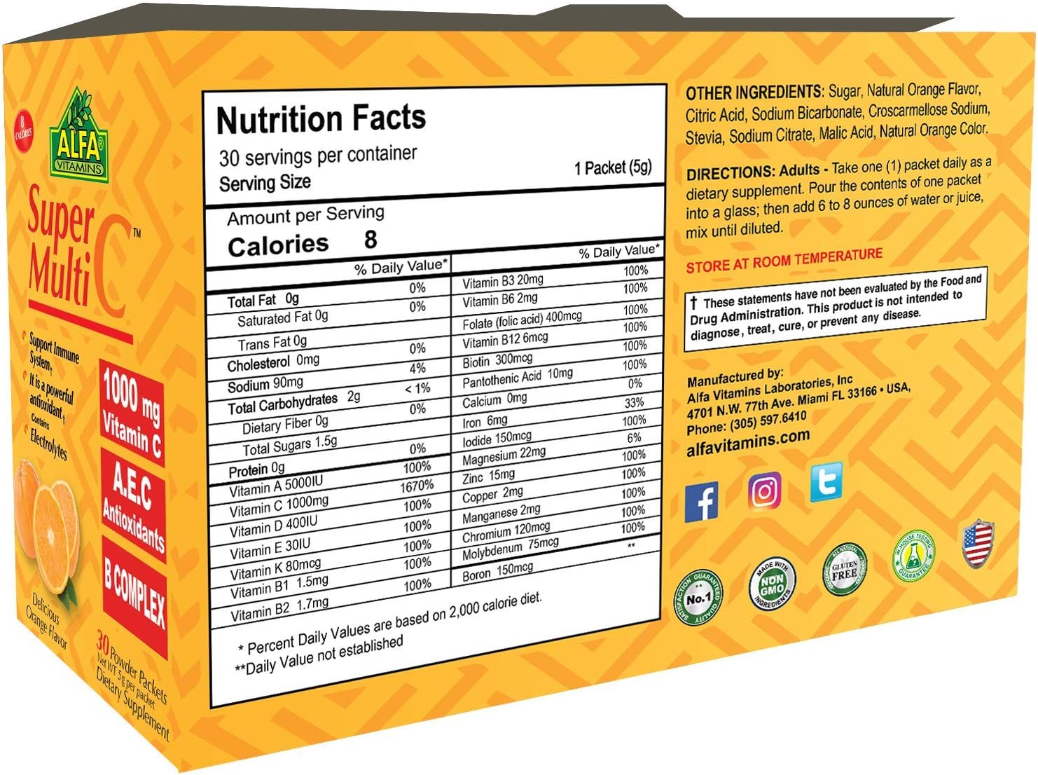 ALFA VITAMINS Super Multi C, Vitamin C Powder and Multivitamin Supplement Premium Quality Source of Nutrients, Minerals, Antioxidants & Electrolytes - 30 Sachets - görsel 3