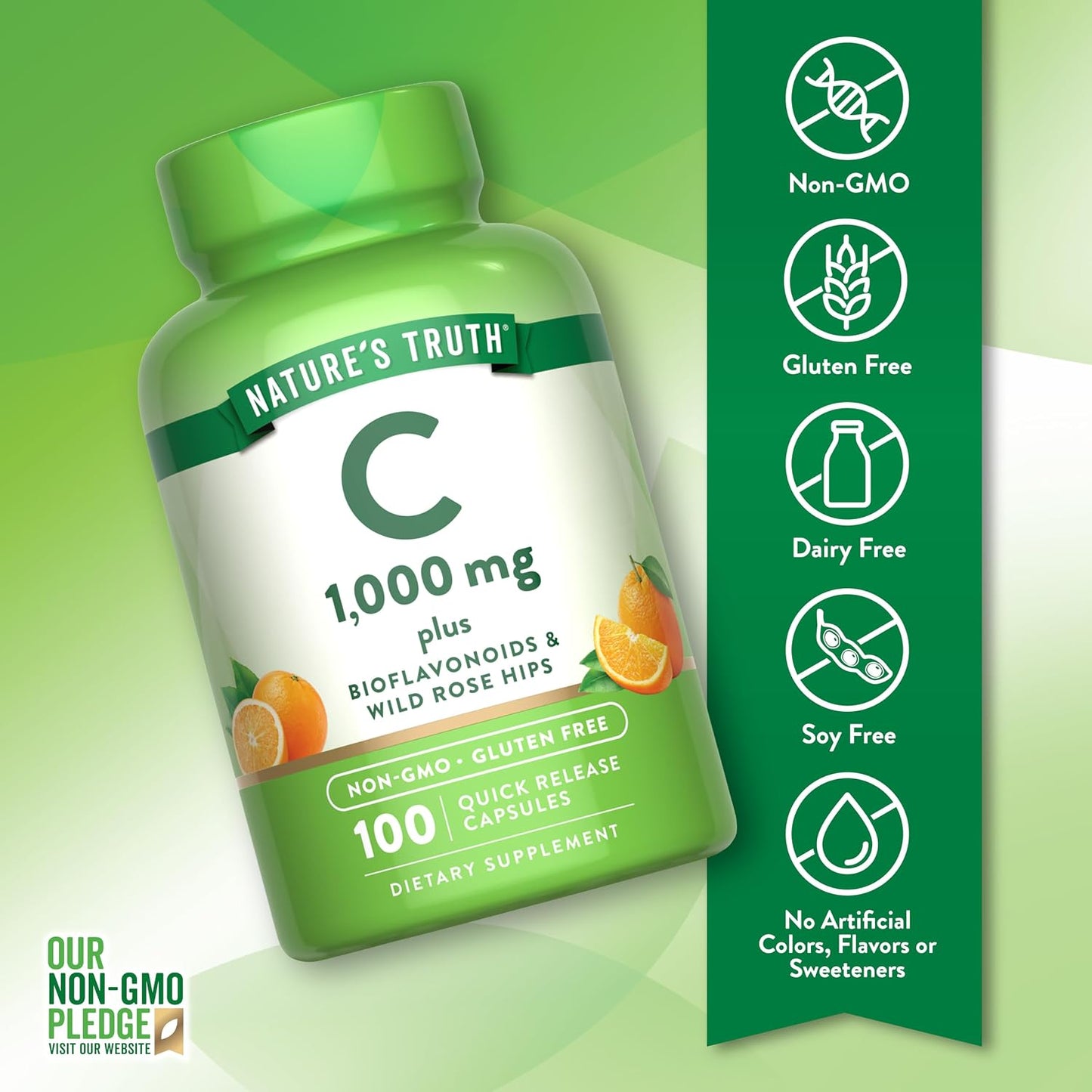 Nature's Truth Vitamin C 1000mg with Wild Rose Hips & Bioflavonoids – 100 Capsules - görsel 3
