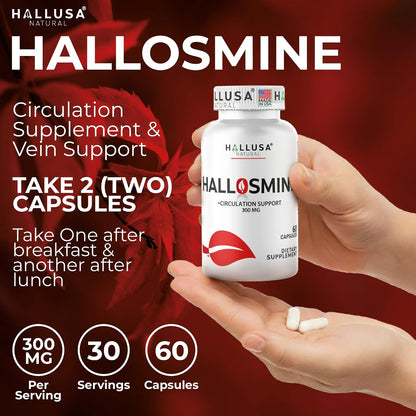 Hallusa Natural Diosmin Circulation – Vein & Circulation Support Supplement (300 mg, 60 Capsules)