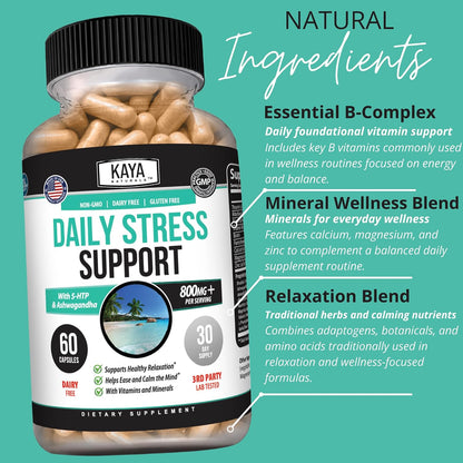 Kaya Naturals Natural Herbal Stress Support Supplement – 60 Capsules