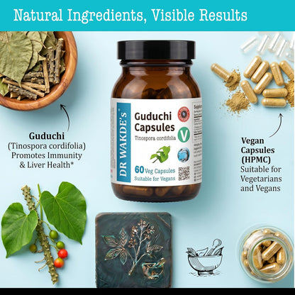 DR WAKDE's Guduchi Capsules (Tinospora cordifolia, 60 Veg Caps, Plant-Based Supplement, Ayurvedic Herb, All Natural, Vegan)