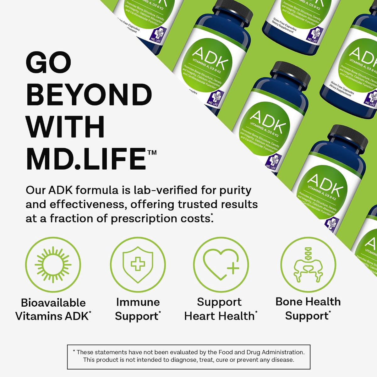 MD.LIFE ADK Vitamin Supplement – Vitamin D3, K2 and A Complex – 90 Capsules - görsel 2