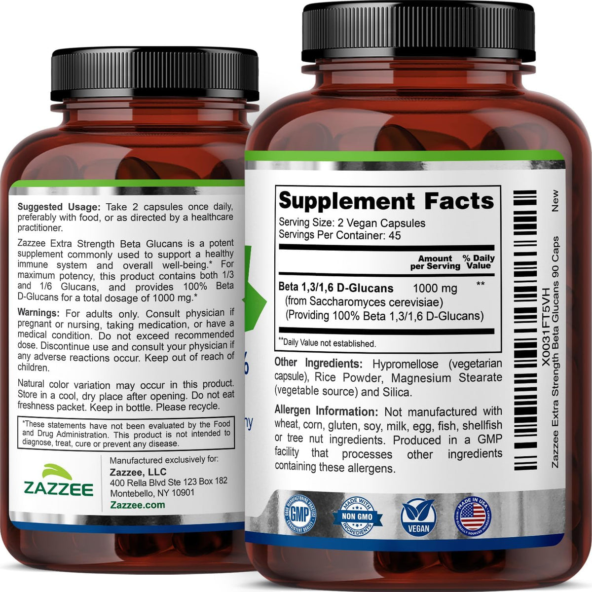 Zazzee Extra Strength 1,3/1,6 Beta Glucans - 1000 mg, 100% Concentrated, 90 Vegan Capsules - Immune Support Supplement - görsel 7