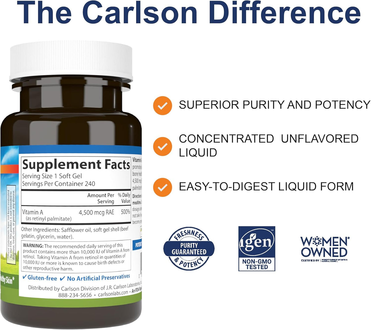 Carlson Vitamin A 15,000 IU (4,500 mcg RAE) Palmitate, 240 Softgels - görsel 2