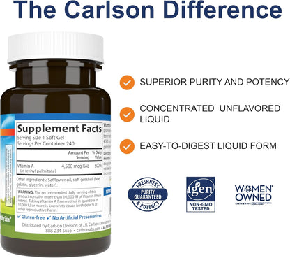 Carlson Vitamin A 15,000 IU (4,500 mcg RAE) Palmitate, 240 Softgels