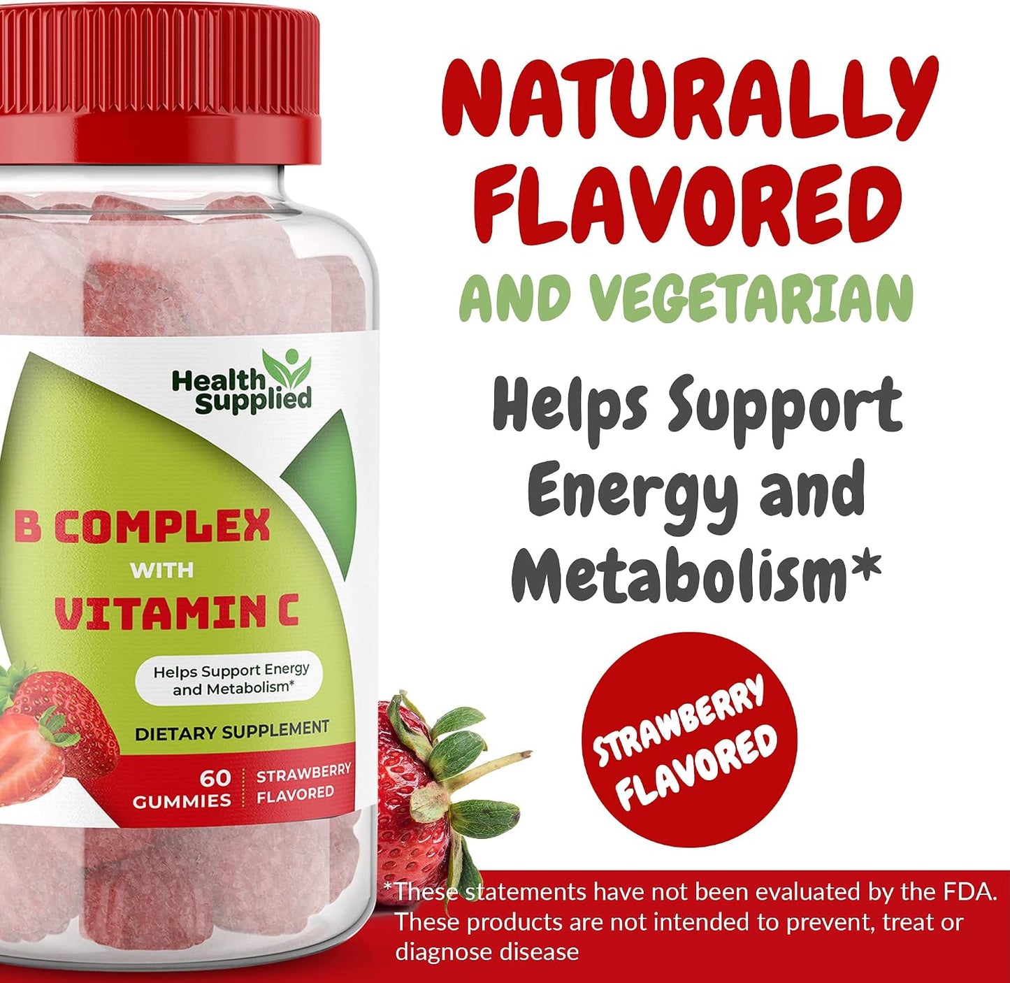 Strawberry Flavoured Vitamin B Complex Gummies – B Complex with Vitamin C – Helps Support Normal Nervous System Function and Energy Levels – Assists Normal Cognitive Function – Great Tasting and Easy to Swallow - görsel 2