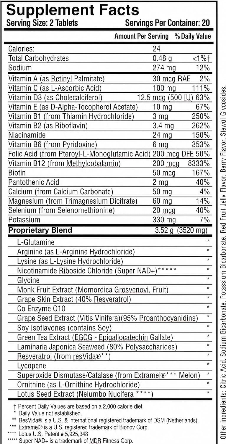 MDR VitalFactors NAD+ Anti-Ageing Drink Mix – Doctor Formulated Effervescent Tablets with Resveratrol, SOD, B12 & D3 – Supports Cellular Health & Vitality – 40 Tablets - görsel 6