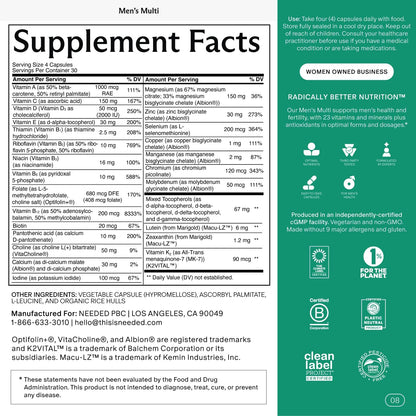 Needed. Multivitamin for Men - 25 Optimal Nutrients for Fertility & Men's Health - Men's Multivitamin with Vitamin D3 2000IU, B12 Vitamins, 200 mcg Selenium - Men's Fertility Supplement, 30 Day Supply