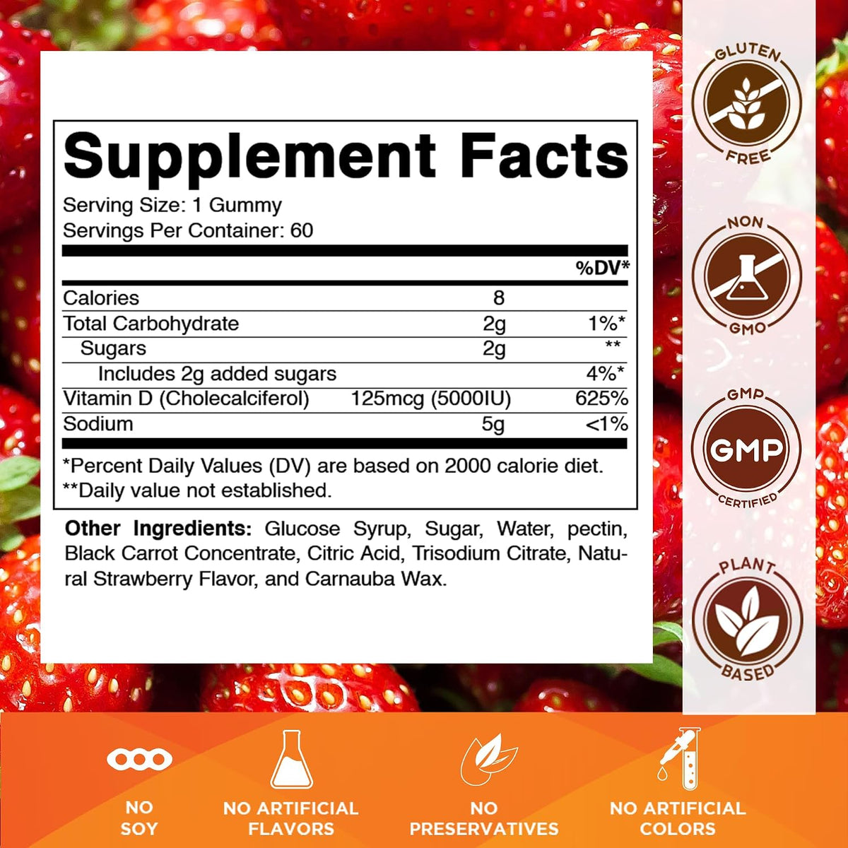 Vitamatic Vitamin D3 Gummies – 5000 IU – 120 Count (Pack of 2) – Strawberry Flavour - görsel 2