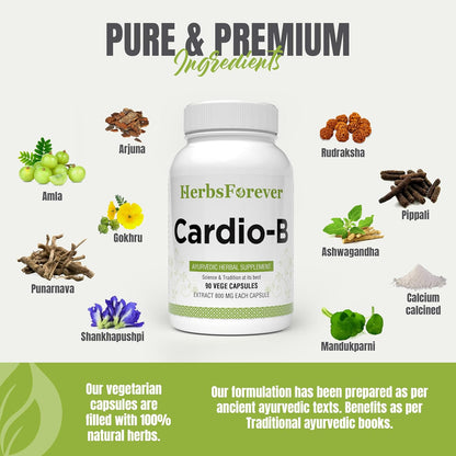 Cardio-B Ayurvedic Herbal Supplement - 90 Veg Capsules (800 mg Each)