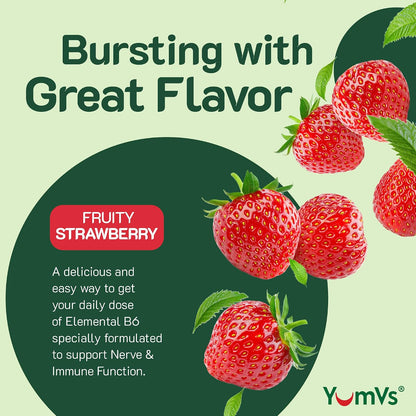 YUM-V'S Vitamin B6 Gummies - High Strength Vitamin B6 100mg - Strawberry Flavour B6 Vitamins Gummies - Nerve and Immune Support, Non-GM Kosher, 60 Count