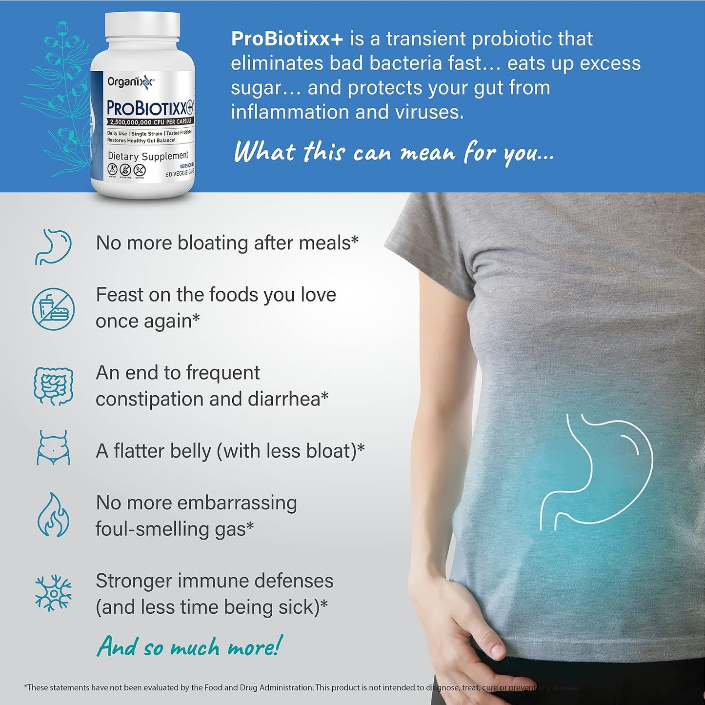 Organixx ProBiotixx+ Probiotic Supplement – Daily Probiotics for Digestive and Immune Health, 2.5 Billion CFU, 60 Vegetarian Capsules - görsel 3