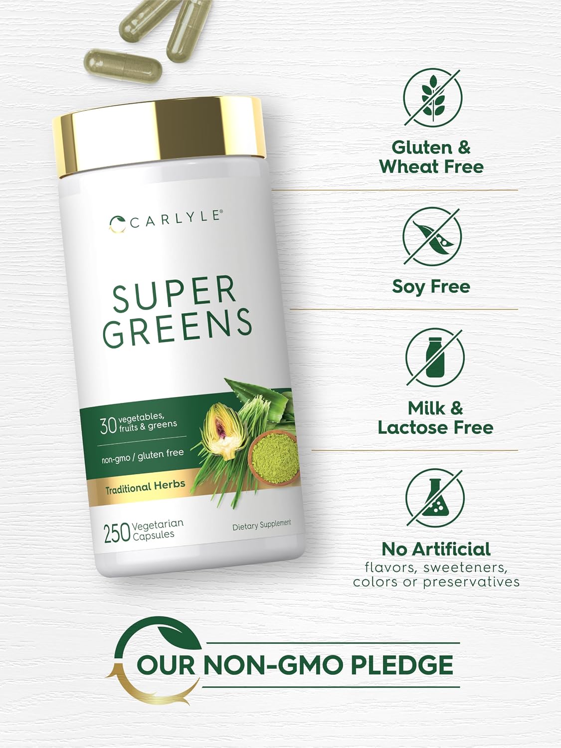 Carlyle Super Greens Capsules - 30 Fruits & Vegetables Blend (250 Count) - görsel 5