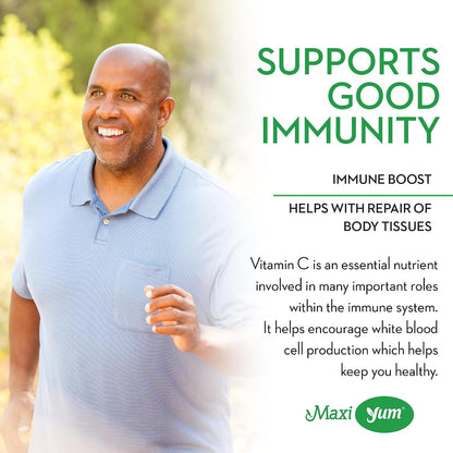 Maxi Health Vitamin C Gummies with Zinc – Immune Support + Respiratory Support – No Artificial Flavours or Preservatives – Kosher – 60 Gummies