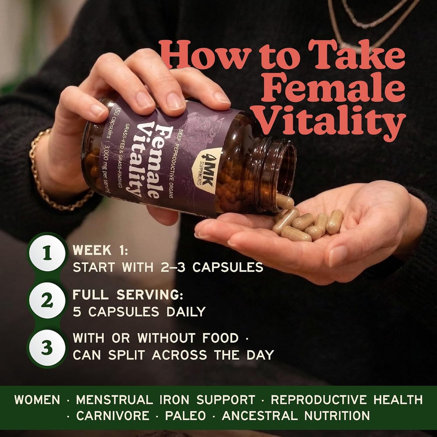 MK Supplements Female Vitality – Grass-Fed Beef Organs for Women, 150 Capsules - görsel 7