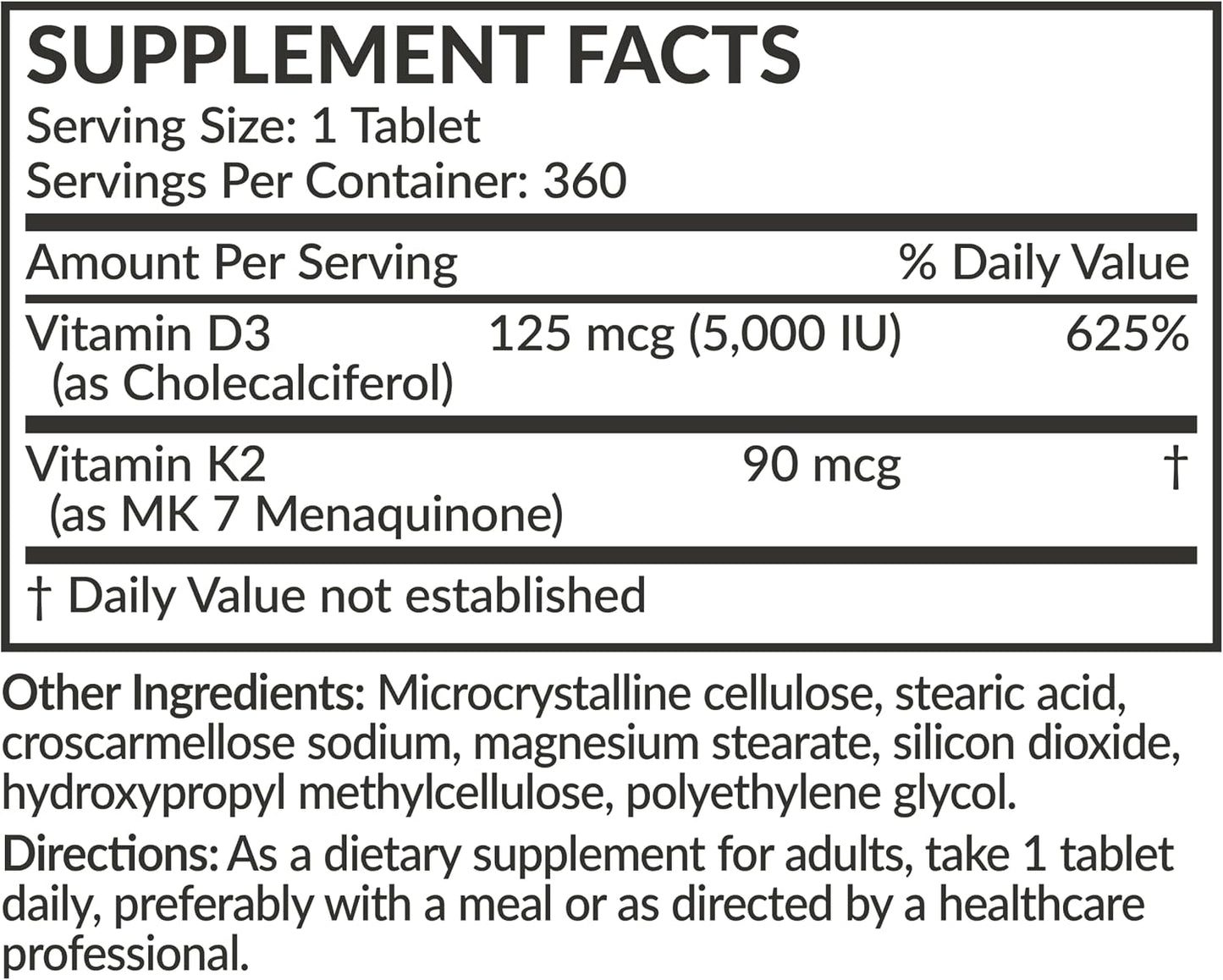 Futurebiotics Vitamin K2 with D3, 2 in 1 Support, 5000 IU Vitamin D3 & 90 mcg Vitamin K2 MK-7 Non-GMO, 360 Tablets - görsel 8