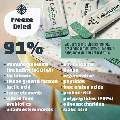 Milk Wealth™ Freeze-Dried Bovine Colostrum Powder – Immune & Gut Health Support, Grass-Fed, Unflavoured (25 Single-Serve Packets)