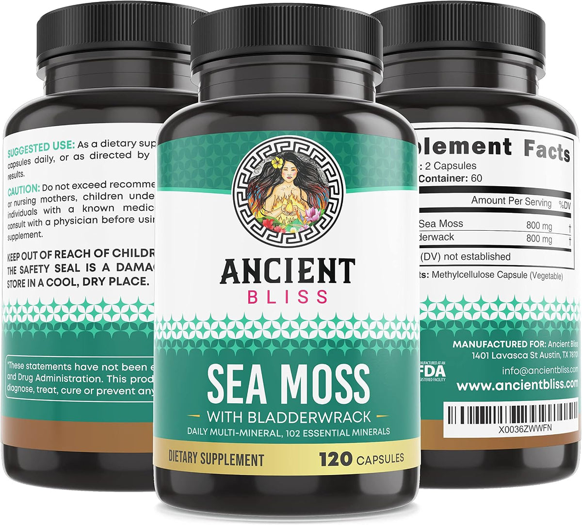 Ancient Bliss Organic Irish Sea Moss Capsules – Wildcrafted Sea Moss with Bladderwrack, 120 Capsules - görsel 7