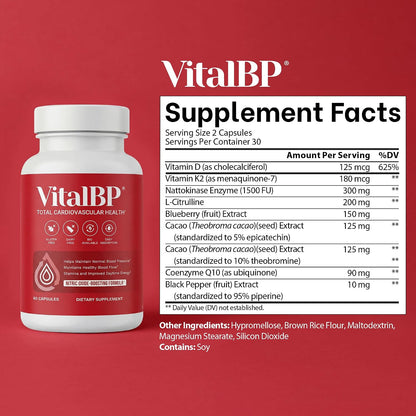 Vital BP – Support for Normal Blood Pressure with CoQ10, L-Citrulline, and K2 & D3 (60 Capsules)