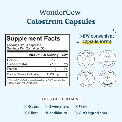 WONDERCOW Colostrum Capsules – Whole Bovine Colostrum Supplement for Gut Health and Immune Support
