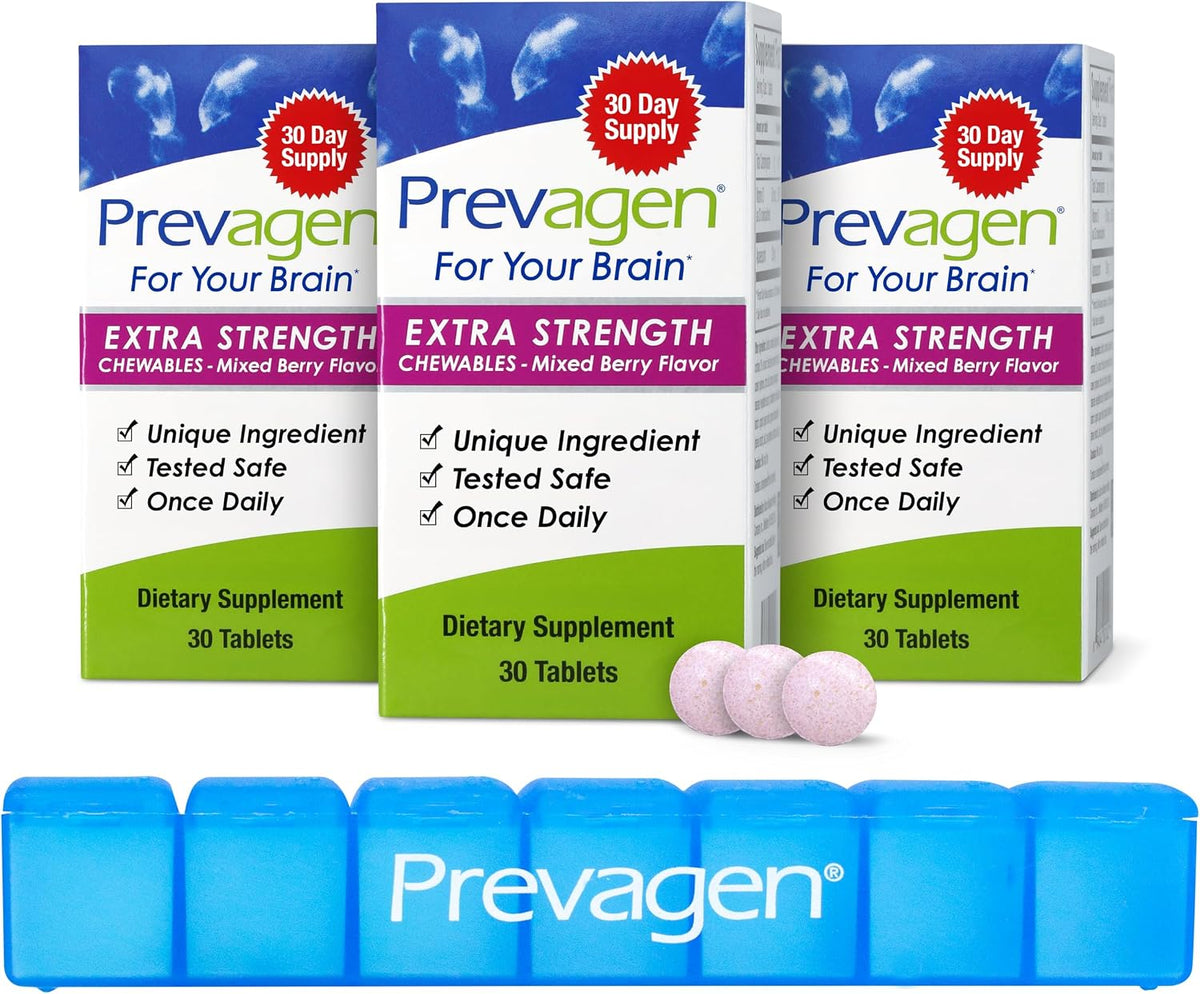 Prevagen Extra Strength Mixed Berry Chewables - 90 Tablets (3 Month Supply) with Pill Organiser - görsel 1