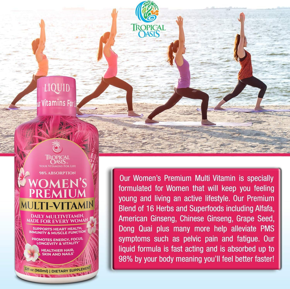 Tropical Oasis Women's Premium Liquid Multivitamin - Sugar Free, Non-GMO, 32 Servings - görsel 3