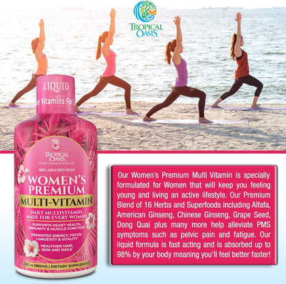 Tropical Oasis Women's Premium Liquid Multivitamin - Sugar Free, Non-GMO, 32 Servings