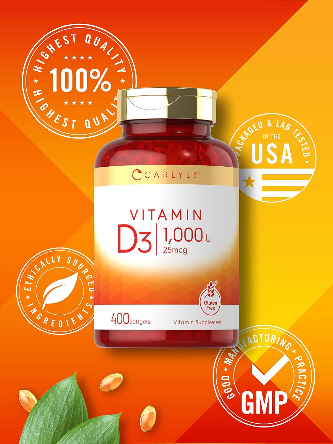 Carlyle Vitamin D3 1000 IU | 25 mcg | 400 Softgels | High Potency | Non-GM & Gluten-free Supplement - görsel 5
