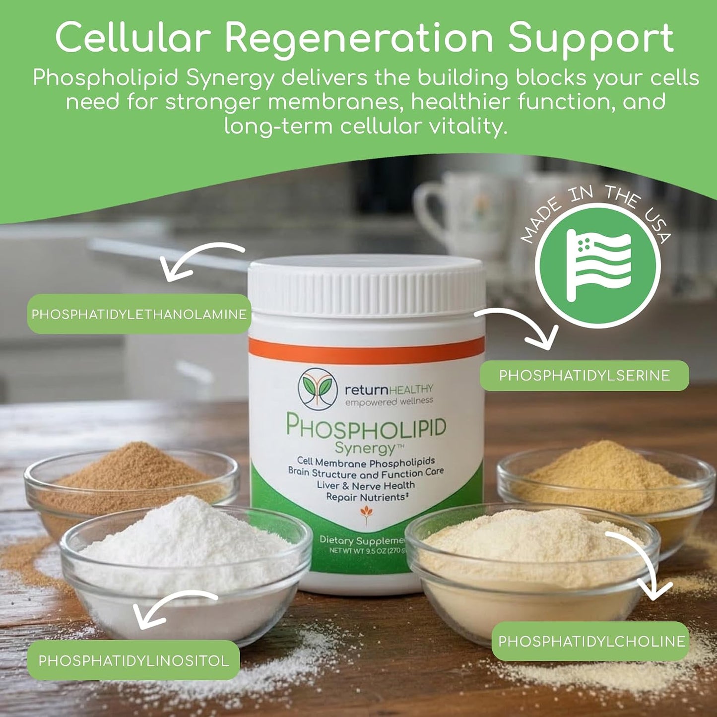 Return Healthy Phospholipid Synergy Powder - Antioxidant Food Supplement for Cellular Repair, Brain Health & Liver Detox (270g) - görsel 2
